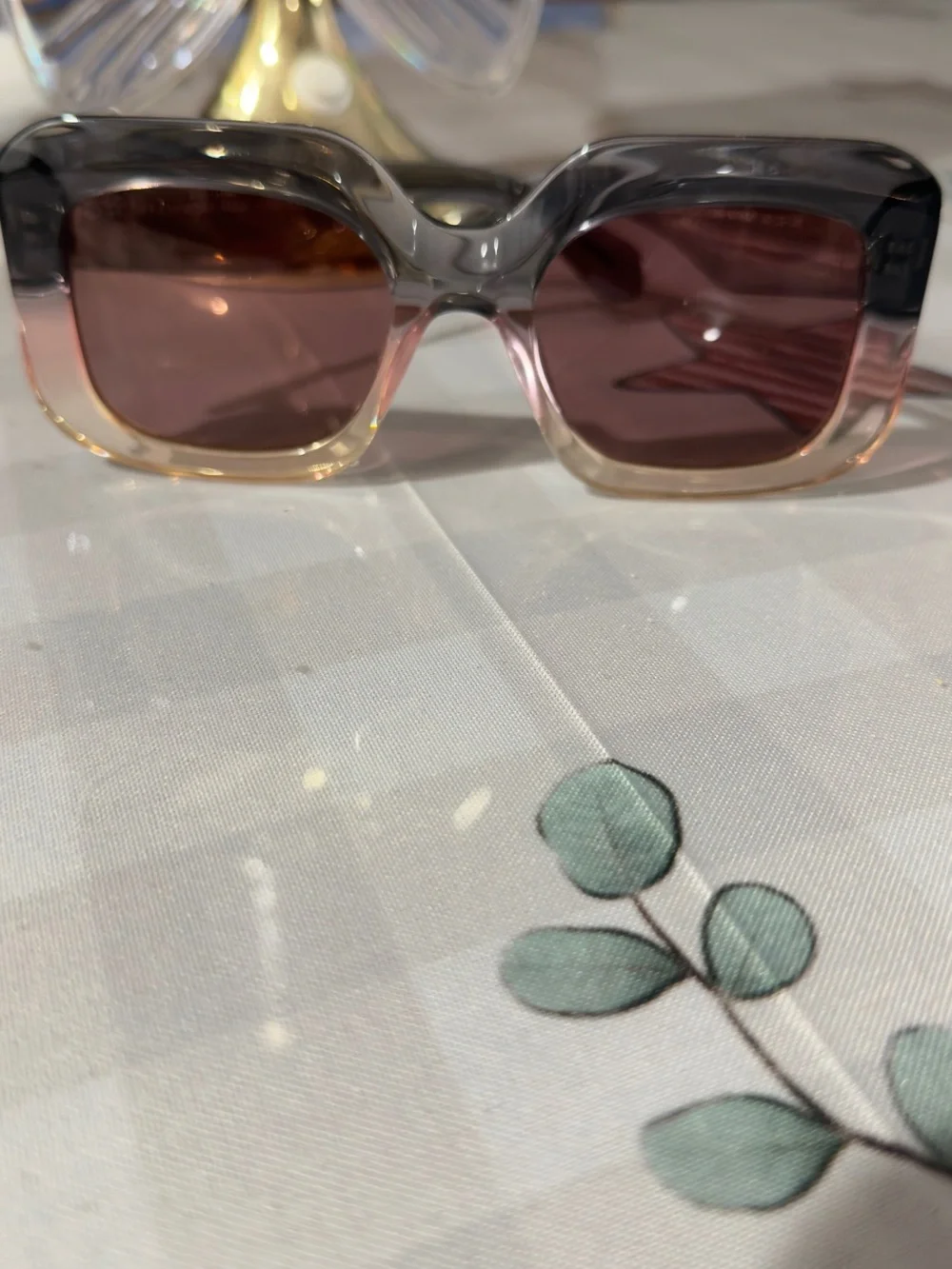 Diff Eyewear Ombre Gray to Pink Square Sunglasses with Rose-Tinted Lenses